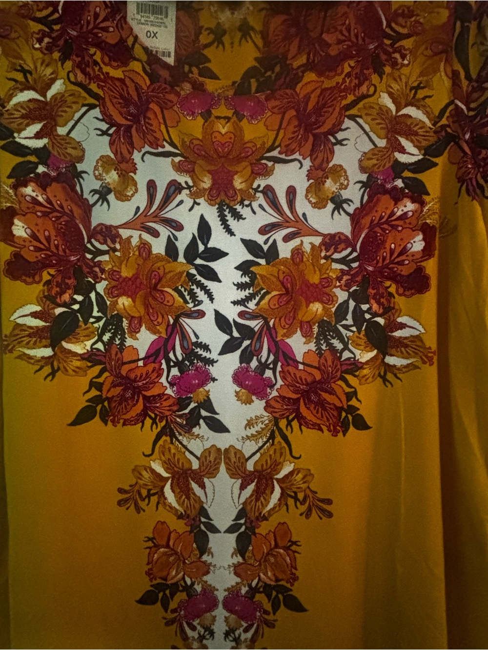 OX NWT - JM Collection Mustard Floral Scoop Neck Short Sleeve Top - Picture 2 of 4